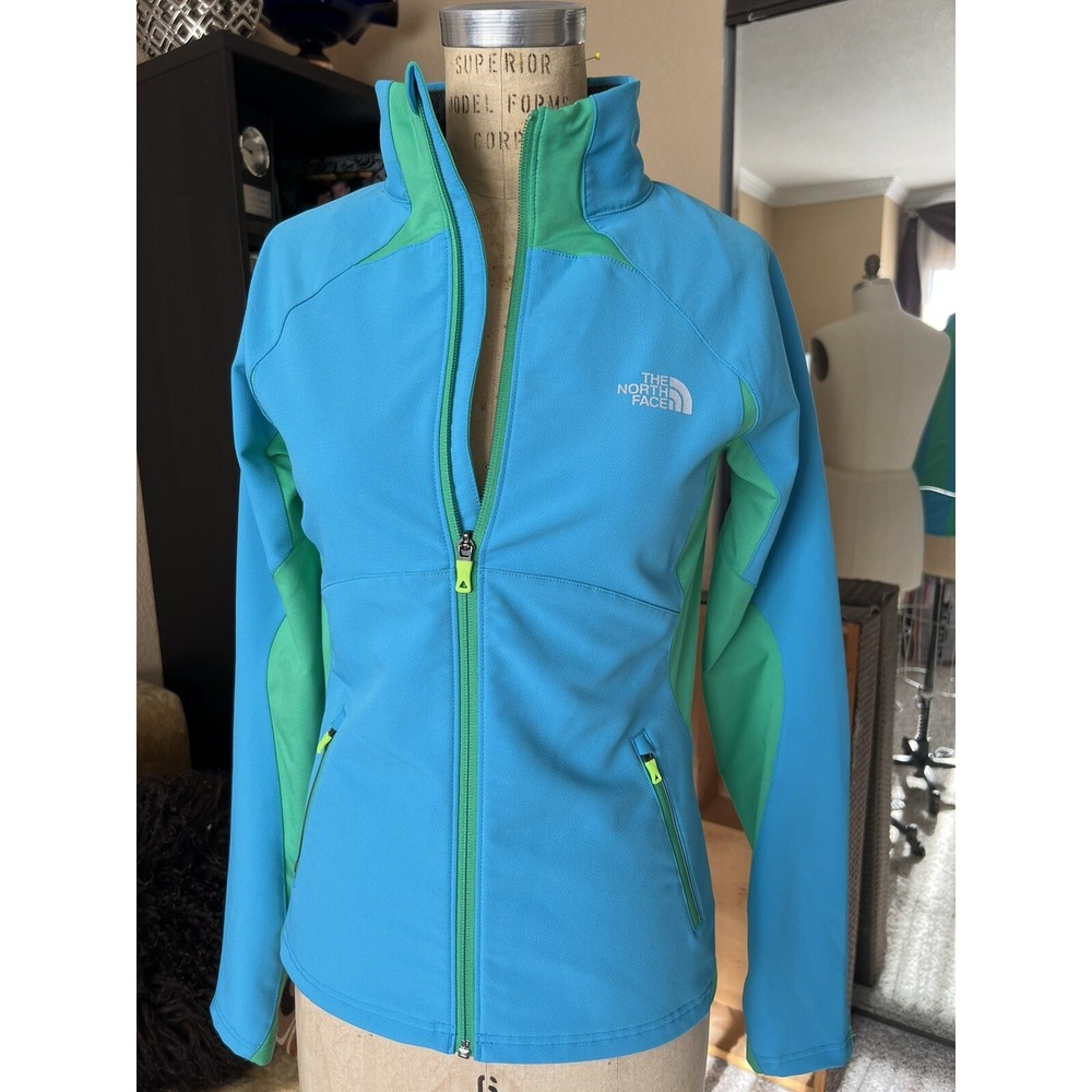 The North face Woman's Lightweight Jacket Blue Green Zip Up Sz XS 2 Zip Pocket